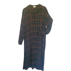 Anthropologie Cloth & Stone Flowy Shirt Dress Plaid Button-Up Front Size Large